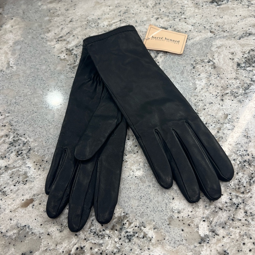 Harvé Benard Black Leather Gloves
